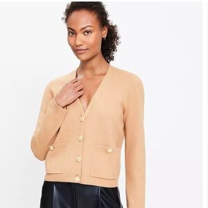 Loft V-Neck Sweater Jacket in Camel Size Large EUC only worn once.